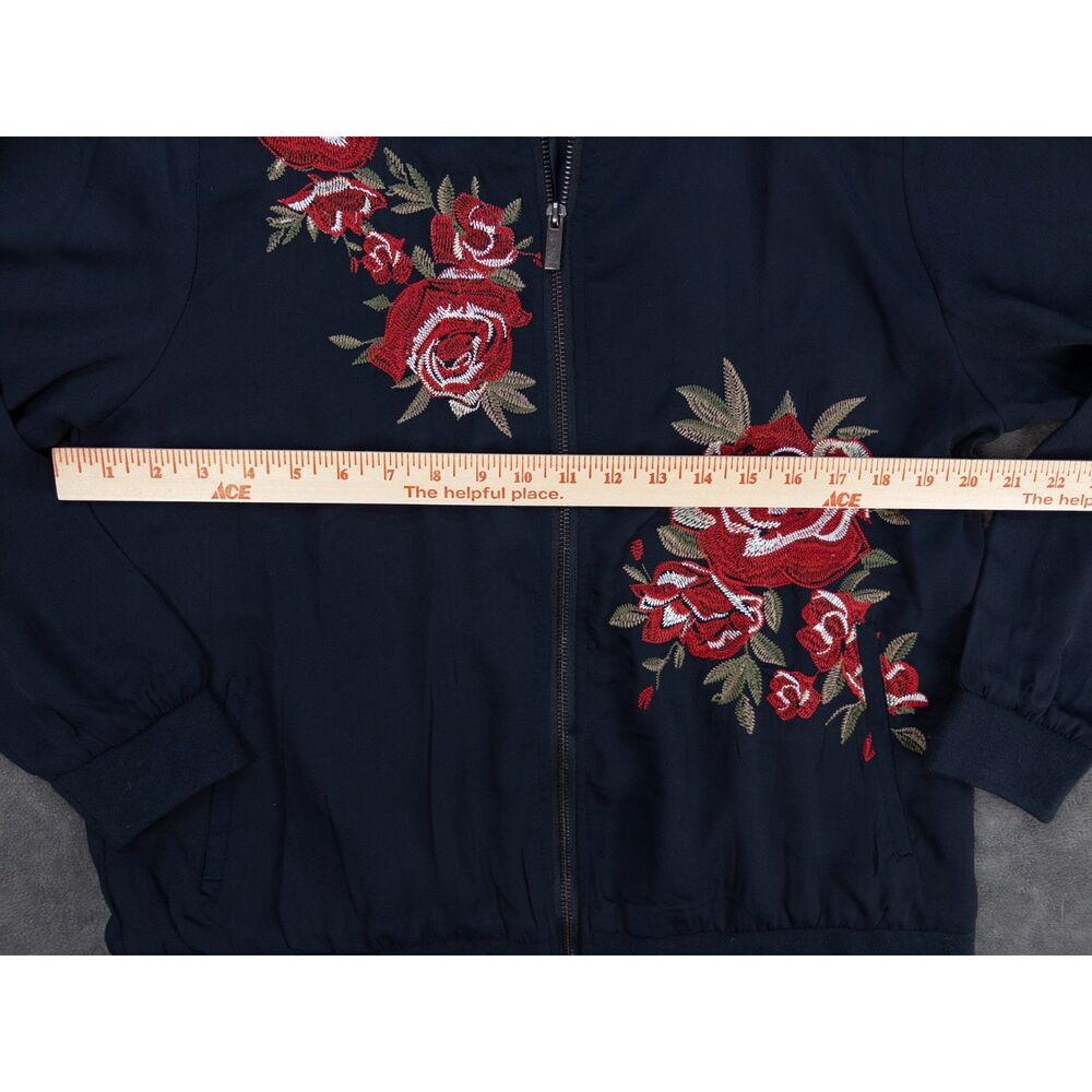 DG2 Diane Gilman Bomber Jacket Womens Size Medium Navy Floral Embroidered - Picture 6 of 7
